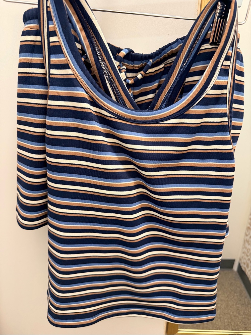 NWT Striped Tank Top & Shorts Lounge Set – Blue, Tan & Cream